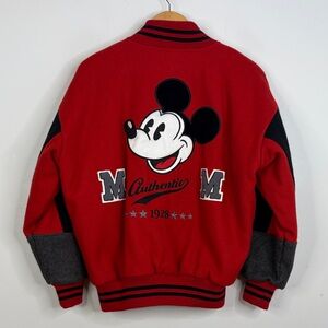 Vintage Mickey Mouse Varsity Jacket Mens Small Red Black Wool Disney 90s Canada